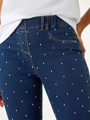 Roman Blue Embellished Cropped Stretch Leggings - Image 5 of 5