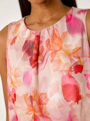 Roman Pink Floral Print Metallic Shell Top - Image 4 of 4