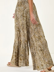 Roman Brown Animal Print Tiered Palazzo Trousers - Image 4 of 5
