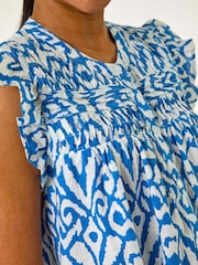 Roman Blue Abstract Print Pleated Sleeve Blouse - Image 4 of 5