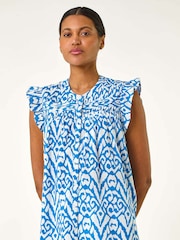 Roman Blue Abstract Print Pleated Sleeve Blouse - Image 5 of 5