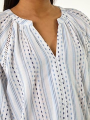 Roman Blue Dobby Stripe Print V-Neck Blouse - Image 5 of 5