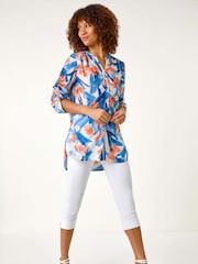 Roman Blue Floral Print Longline Blouse - Image 2 of 5
