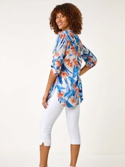 Roman Blue Floral Print Longline Blouse - Image 3 of 5