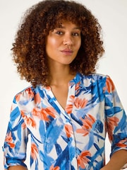 Roman Blue Floral Print Longline Blouse - Image 4 of 5
