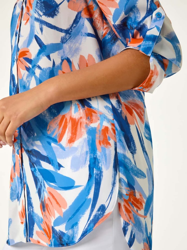 Roman Blue Floral Print Longline Blouse - Image 5 of 5