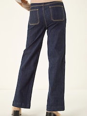 Roman Blue Cotton Blend Wide Leg Stretch Denim Trousers - Image 4 of 10