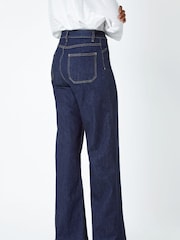 Roman Blue Cotton Blend Wide Leg Stretch Denim Trousers - Image 7 of 10
