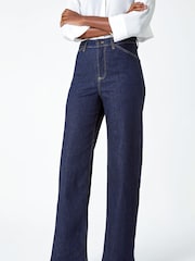 Roman Blue Cotton Blend Wide Leg Stretch Denim Trousers - Image 8 of 10