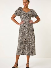 Roman Black Animal Print Ruched Dress - Image 1 of 5
