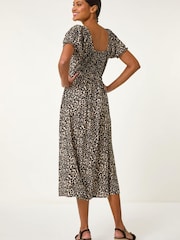 Roman Black Animal Print Ruched Dress - Image 3 of 5