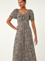 Roman Black Animal Print Ruched Dress - Image 4 of 5
