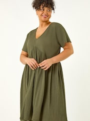 Roman Green Curve Textured Tie Back Stretch Dress - Image 2 of 5