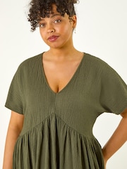 Roman Green Curve Textured Tie Back Stretch Dress - Image 4 of 5
