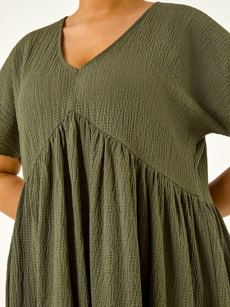 Roman Green Curve Textured Tie Back Stretch Dress - Image 5 of 5