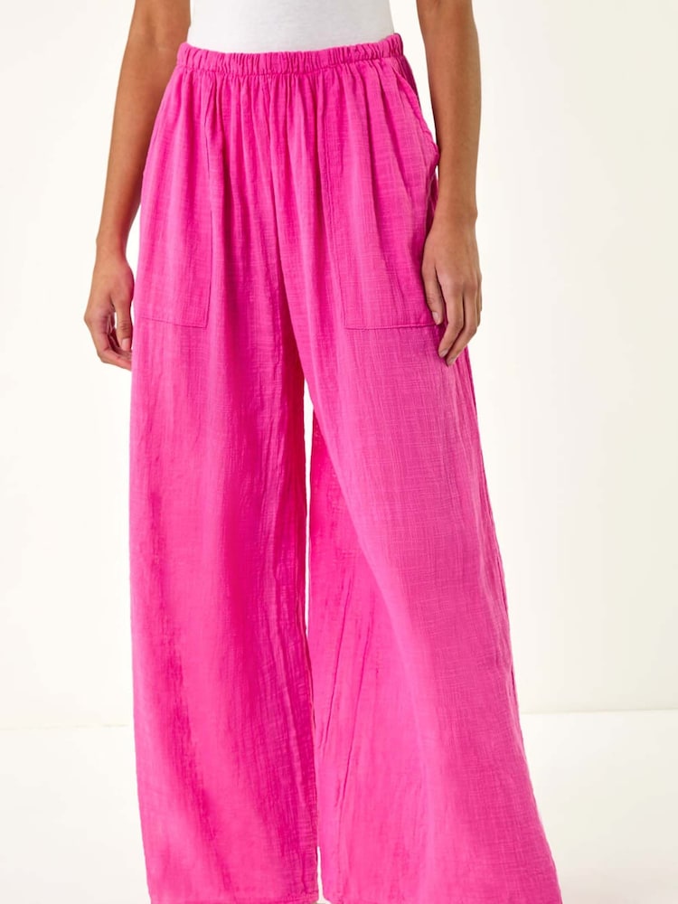 Roman Pink Cotton Elasticated Waist Wide Leg Trousers - Image 1 of 5