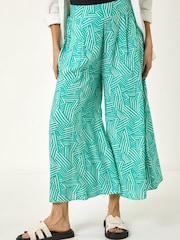 Roman Green Geometric Print Cullotte Trousers - Image 1 of 5