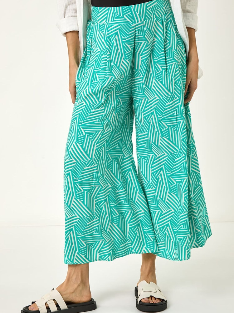 Roman Green Geometric Print Cullotte Trousers - Image 1 of 5