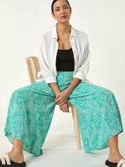 Roman Green Geometric Print Cullotte Trousers - Image 2 of 5