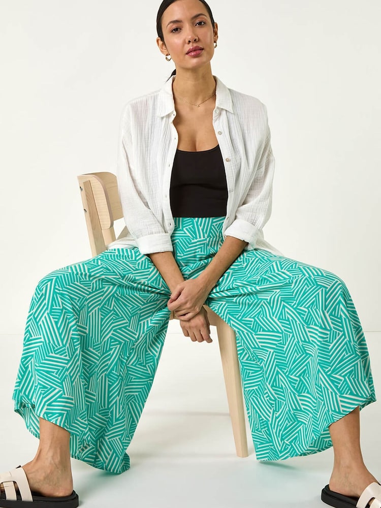 Roman Green Geometric Print Cullotte Trousers - Image 2 of 5