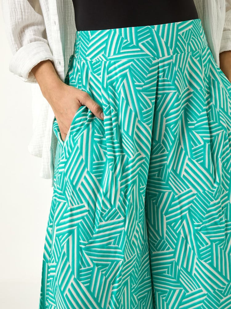 Roman Green Geometric Print Cullotte Trousers - Image 5 of 5