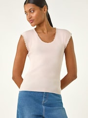 Roman Pink Faux Pearl Trim Top - Image 4 of 5