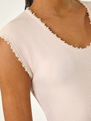 Roman Pink Faux Pearl Trim Top - Image 5 of 5