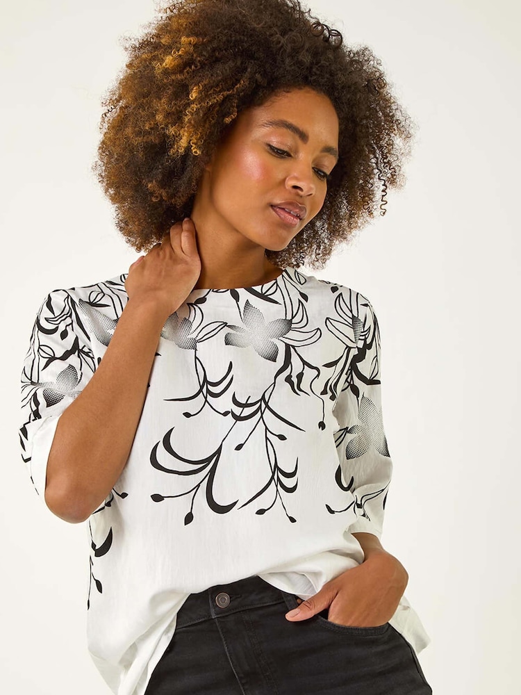 Roman White Floral Mono Print Top - Image 1 of 5