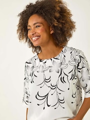 Roman White Floral Mono Print Top - Image 2 of 5