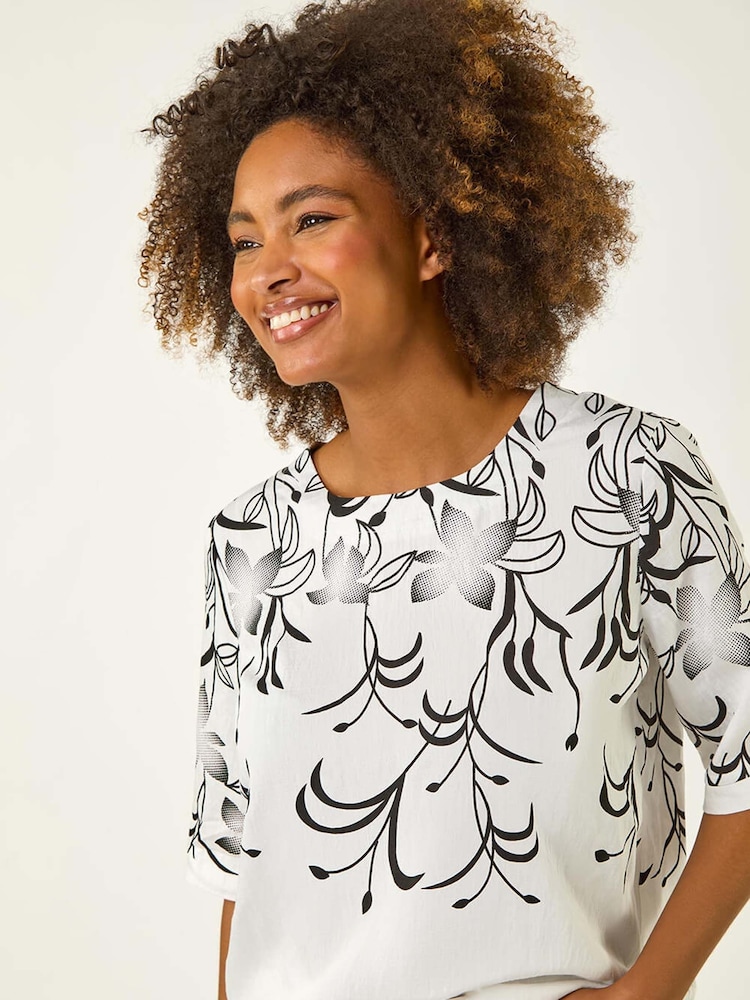 Roman White Floral Mono Print Top - Image 2 of 5