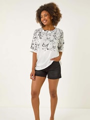 Roman White Floral Mono Print Top - Image 3 of 5