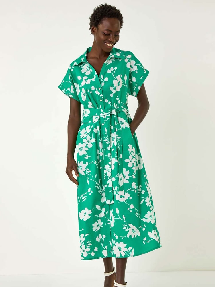Roman Floral Cotton Poplin Shirt Dress - Image 1 of 4 Roman Floral Cotton Poplin Shirt Dress - Image 1 of 4