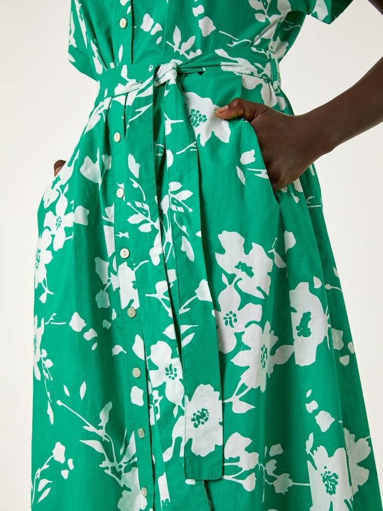 Roman Floral Cotton Poplin Shirt Dress - Image 4 of 4 Roman Floral Cotton Poplin Shirt Dress - Image 4 of 4