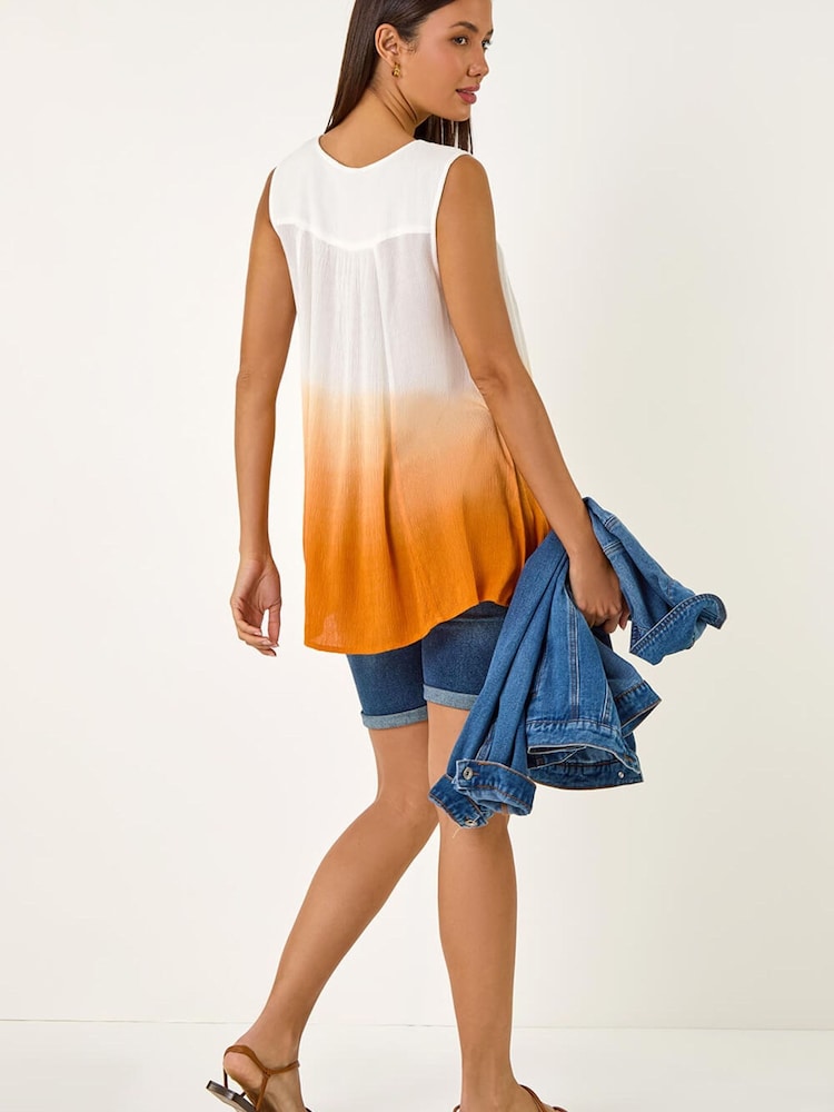 Roman Orange Cotton Lace Detail Ombre Vest Top - Image 2 of 5 Roman Orange Cotton Lace Detail Ombre Vest Top - Image 2 of 5
