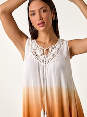 Roman Orange Cotton Lace Detail Ombre Vest Top - Image 3 of 5