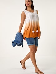 Roman Orange Cotton Lace Detail Ombre Vest Top - Image 5 of 5