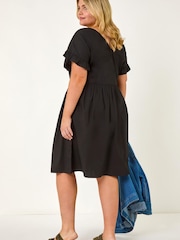 Roman Black Curve Cotton V-Neck Frill Dress - Image 3 of 5