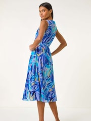 Μπλε - Roman Φλοράλ Τύπωμα/Στάμπα Wrap Chiffon Midi Φόρεμα - Εικόνα 3 από 5