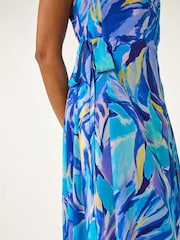 Bleu - Robe mi-longue Roman imprimé floral en mousseline - Image 6 de 6