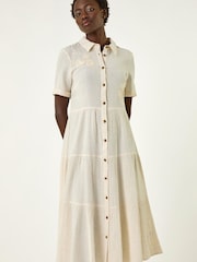 Roman Natural Embroidery Detail Tiered Midi Dress - Image 4 of 5