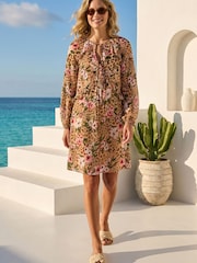 فستان بطبعة زهور وحيوان مع كشكشة على شكل حرف A من Roman - Image 1 of 6