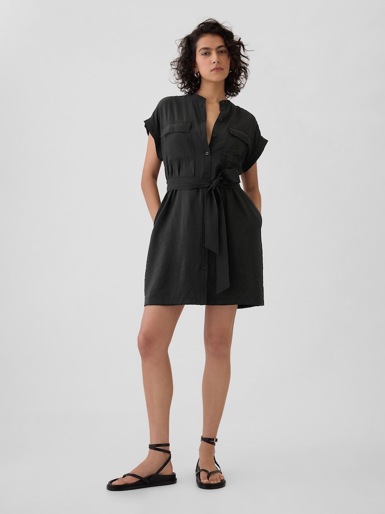 Gap Black Utility Mini Shirt Dress - Image 1 of 5 Gap Black Utility Mini Shirt Dress - Image 1 of 5