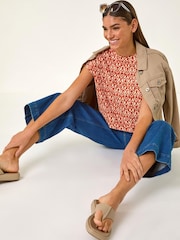 Roman Orange Geo Print Bubble Hem Top - Image 2 of 5