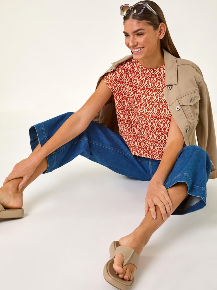 Roman Orange Geo Print Bubble Hem Top - Image 2 of 5