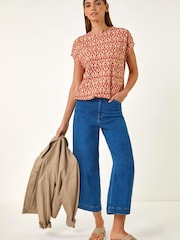 Roman Orange Geo Print Bubble Hem Top - Image 3 of 5