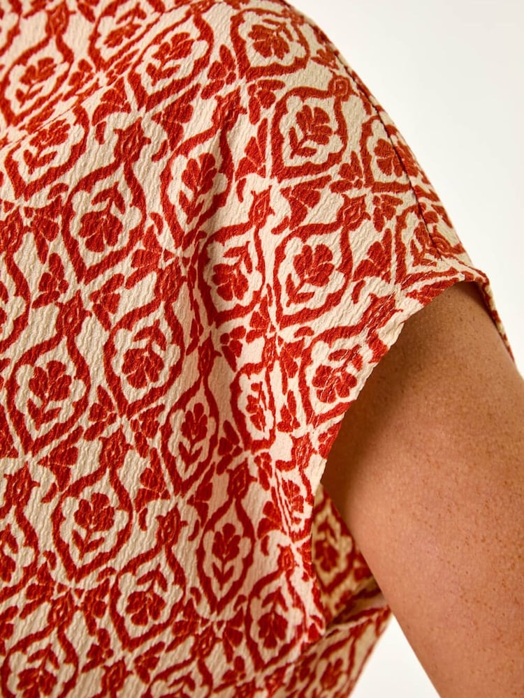 Roman Orange Geo Print Bubble Hem Top - Image 5 of 5