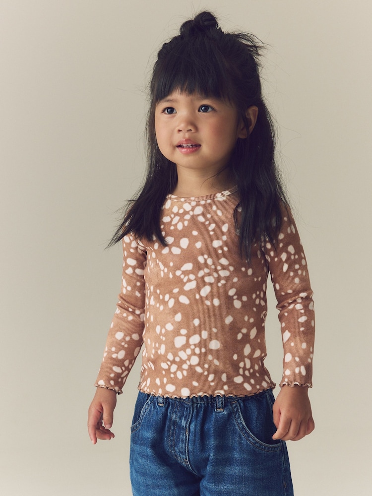 Deer Print Rib Long Sleeve T-Shirt (3mths-7yrs) - Image 1 of 8 Deer Print Rib Long Sleeve T-Shirt (3mths-7yrs) - Image 1 of 8
