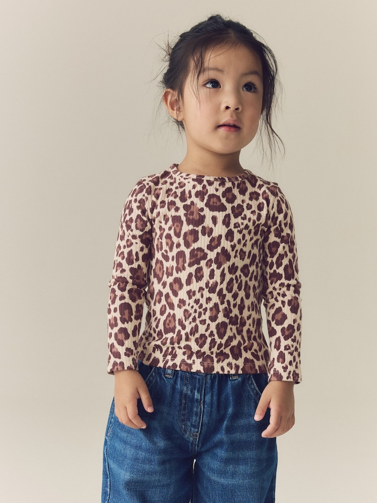 豹紋 - Long Sleeve Ribbed Top (3mths-7yrs) - 圖片 1，共 7