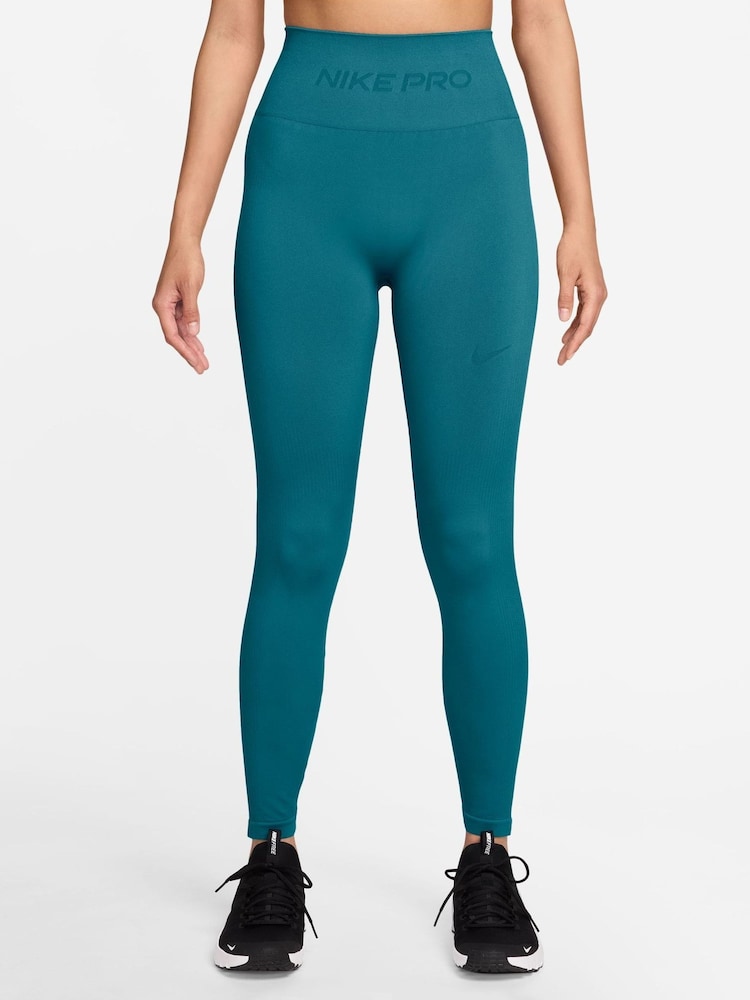 Nike Bright Spruce Green Pro Seamless High-Waisted 7/8 Leggings - Image 1 of 3 Nike Bright Spruce Green Pro Seamless High-Waisted 7/8 Leggings - Image 1 of 3