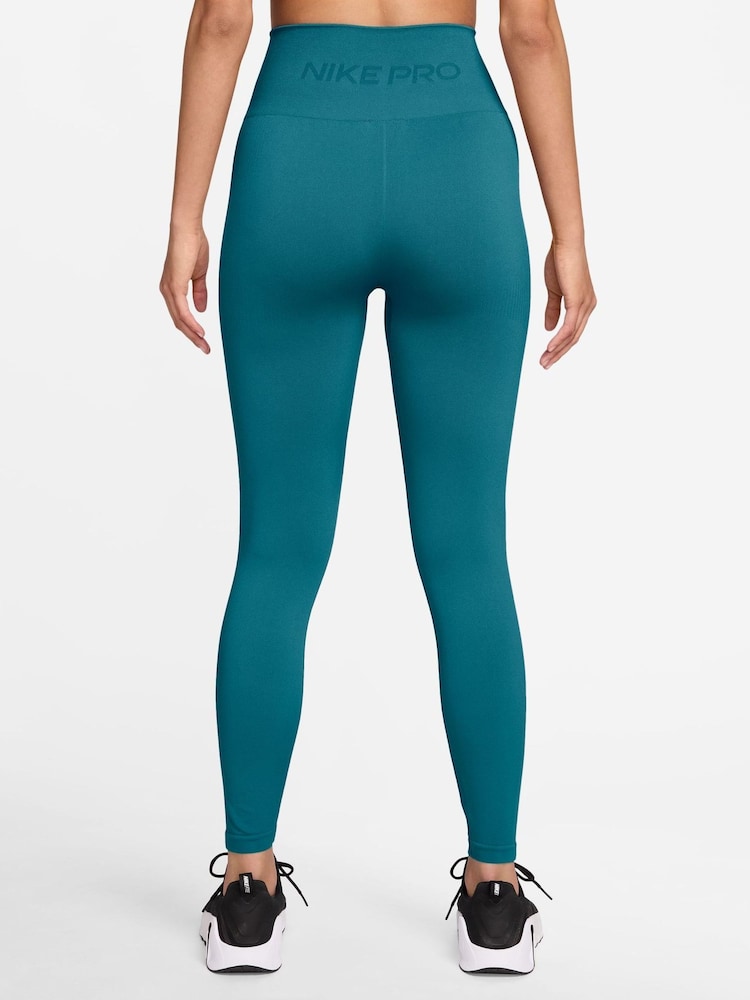 Nike Bright Spruce Green Pro Seamless High-Waisted 7/8 Leggings - Image 2 of 3 Nike Bright Spruce Green Pro Seamless High-Waisted 7/8 Leggings - Image 2 of 3